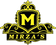 Logo of Mirza's with a yellow 'M' on a black shield with decorative elements on a white background.